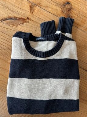 Brandy Melville Black and Cream Stripe Sweater